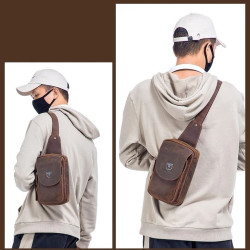 Bolsa Mochila Transversal Couro Legítimo Rústico