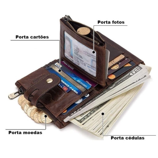 Carteira Masculina Couro RFID Califórnia Carteira Masculina Couro RFID Califórnia